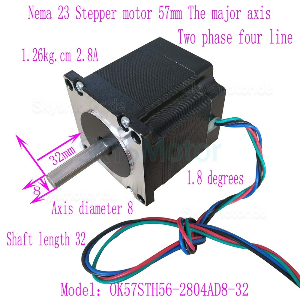 Oukeda NEMA 23 Schrittmotor OK57STH56-2804AD8-32 1,8 Grad 12,35Ncm 2 Phasen D-Cut